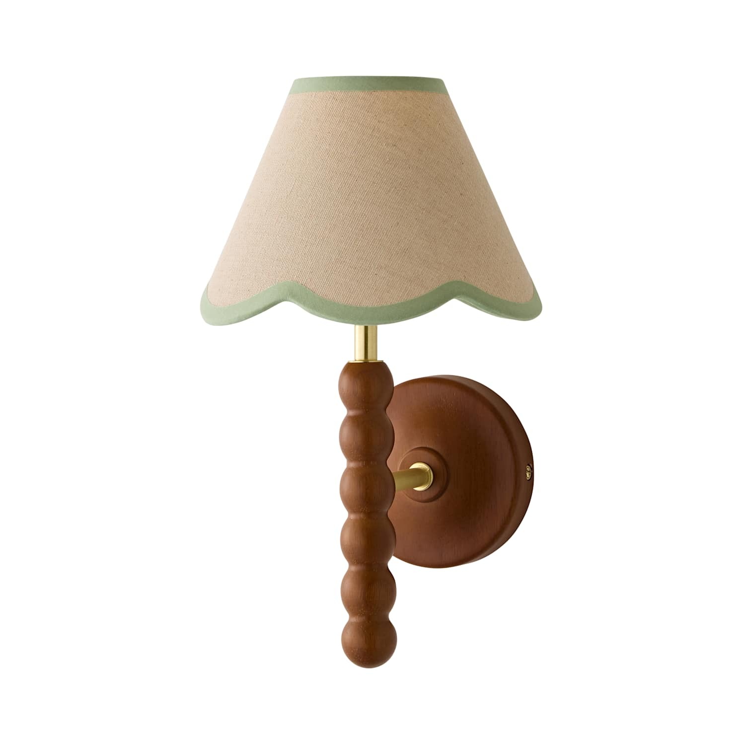 Valuelights Bobbin Walnut Wall Light With Trim Scallop Shade - Sage Green / 1
