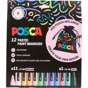 Pack of 12 Posca Medium Pastel Marker Pens with Pouch