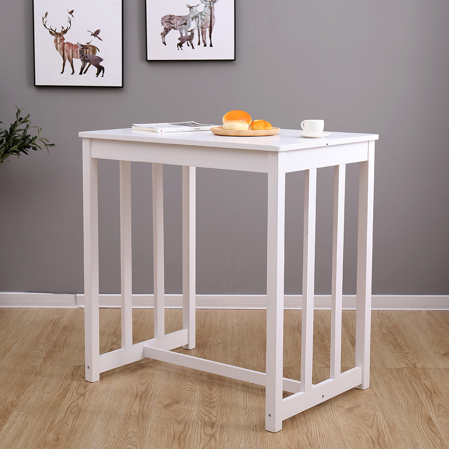 Hmd Solid Pine Dining Table Set Bar Table And Stool Set - White 16kg