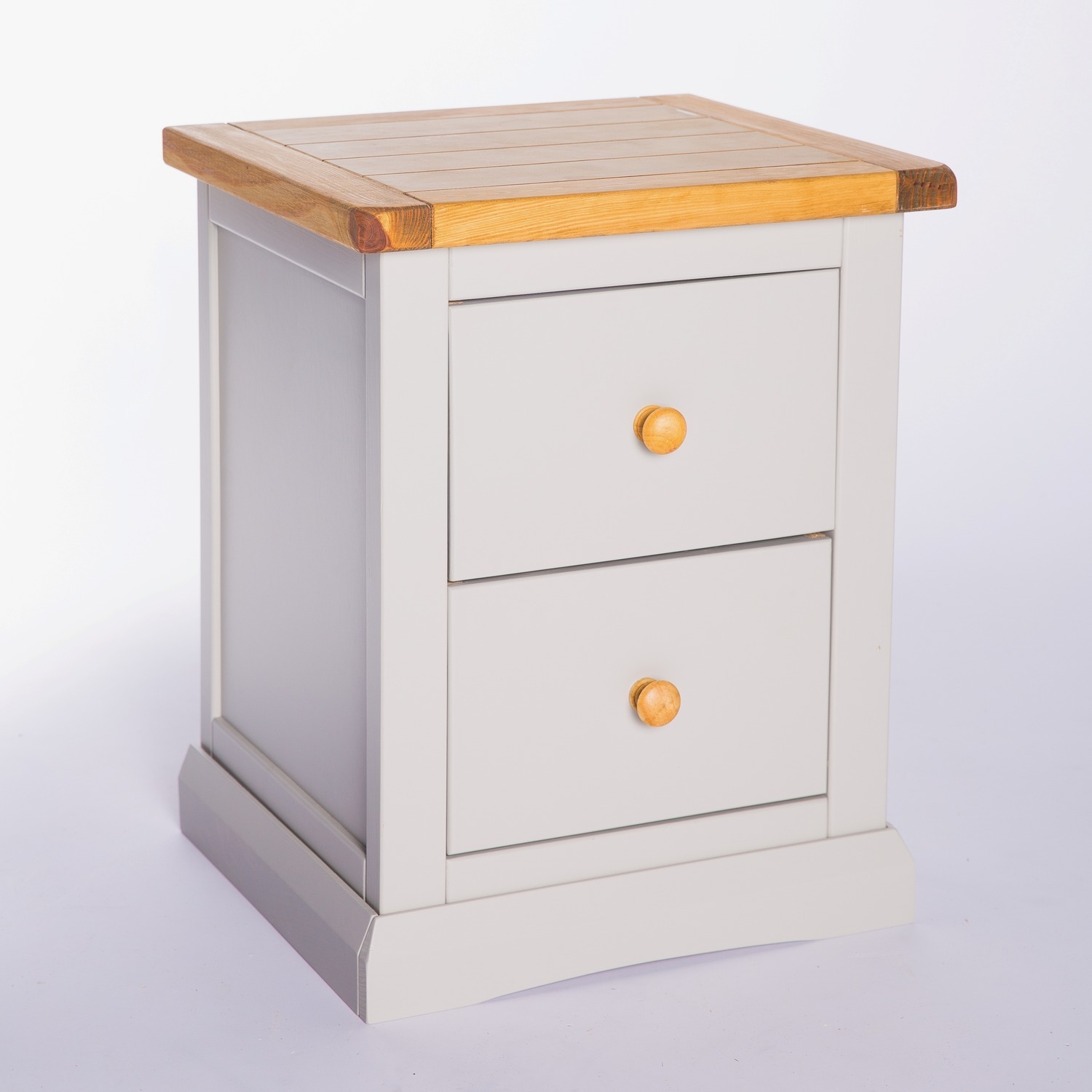 Cabinet Bits Loreo 2 Drawer Bedside Cabinet - Grey / Wood Knob