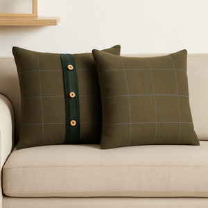 Quinn Cushion Set of 2 - Green Olive Tartan & Green Velvet