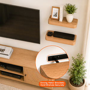 Floating Wall Shelves With Round Corners 40cm Set of 2 Oak