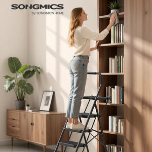 SONGMICS 4-Step Folding Ladder, Steel Step Stool with Anti-Slip Feet