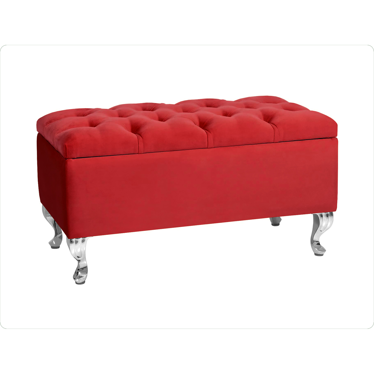 R&M Furnishers 180Cm Chesterfield Ottoman Storage Bench, Teal Tufted Upholstered Velvet Ottoman Footstool - Red Plush Velvet