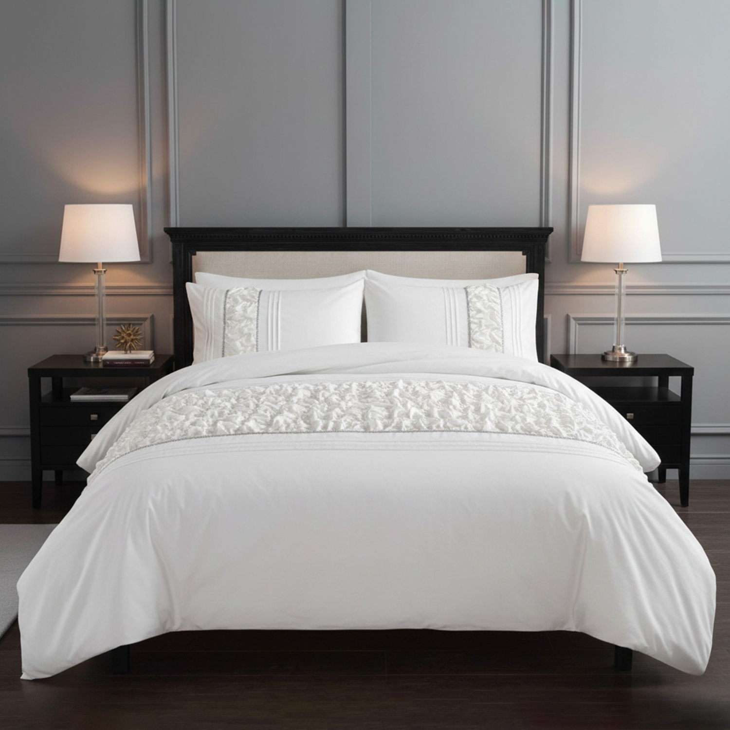 Snug City Ruffle Design Duvet Cover Soft Elegant Bedding Set with Pillowcases in White | Size: Single