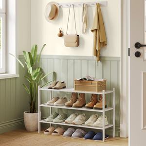 SONGMICS 3 Tiers Cloud White Bamboo Shoe Rack