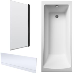 Square Single Ended 1700x750 Bath with Front Panel and Black Screen