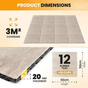 Rubber Gym Flooring Tiles 50x50cm Pack 20mm Thick Anti-Slip Wood Effect