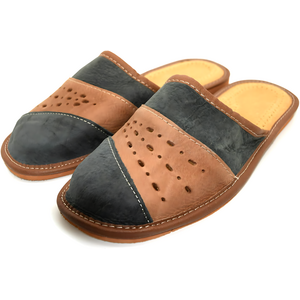 Men's Eco Leather Slippers Shoes Comfort S&als Slip On Mules Graphite & Brown (Size UK 9 / EU 43)