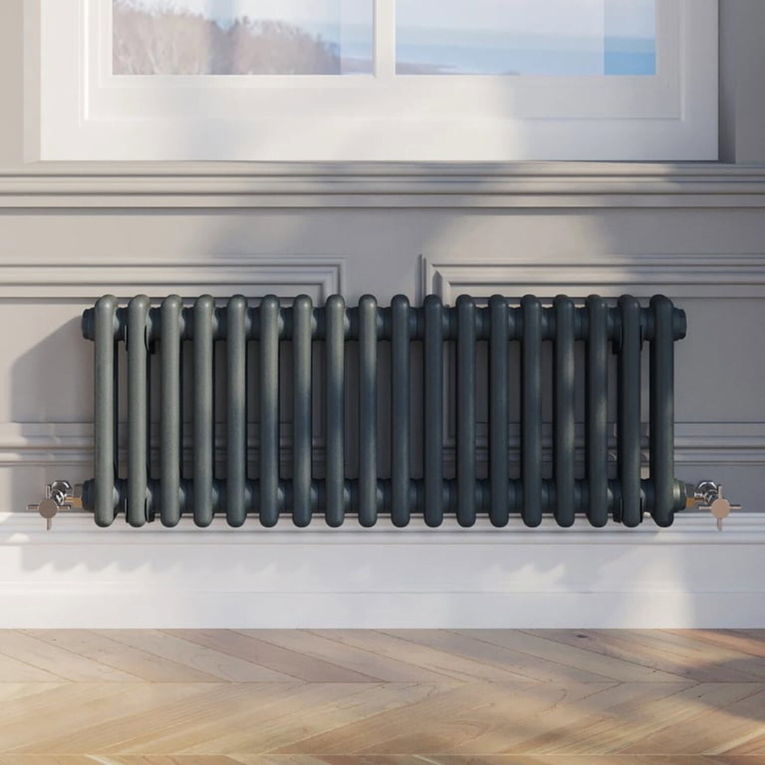 Temprazo Traditional Colosseum Double Bar Column Radiator Anthracite 300 X 1190Mm - Anthracite / 300Mm / 830Mm / 70Mm