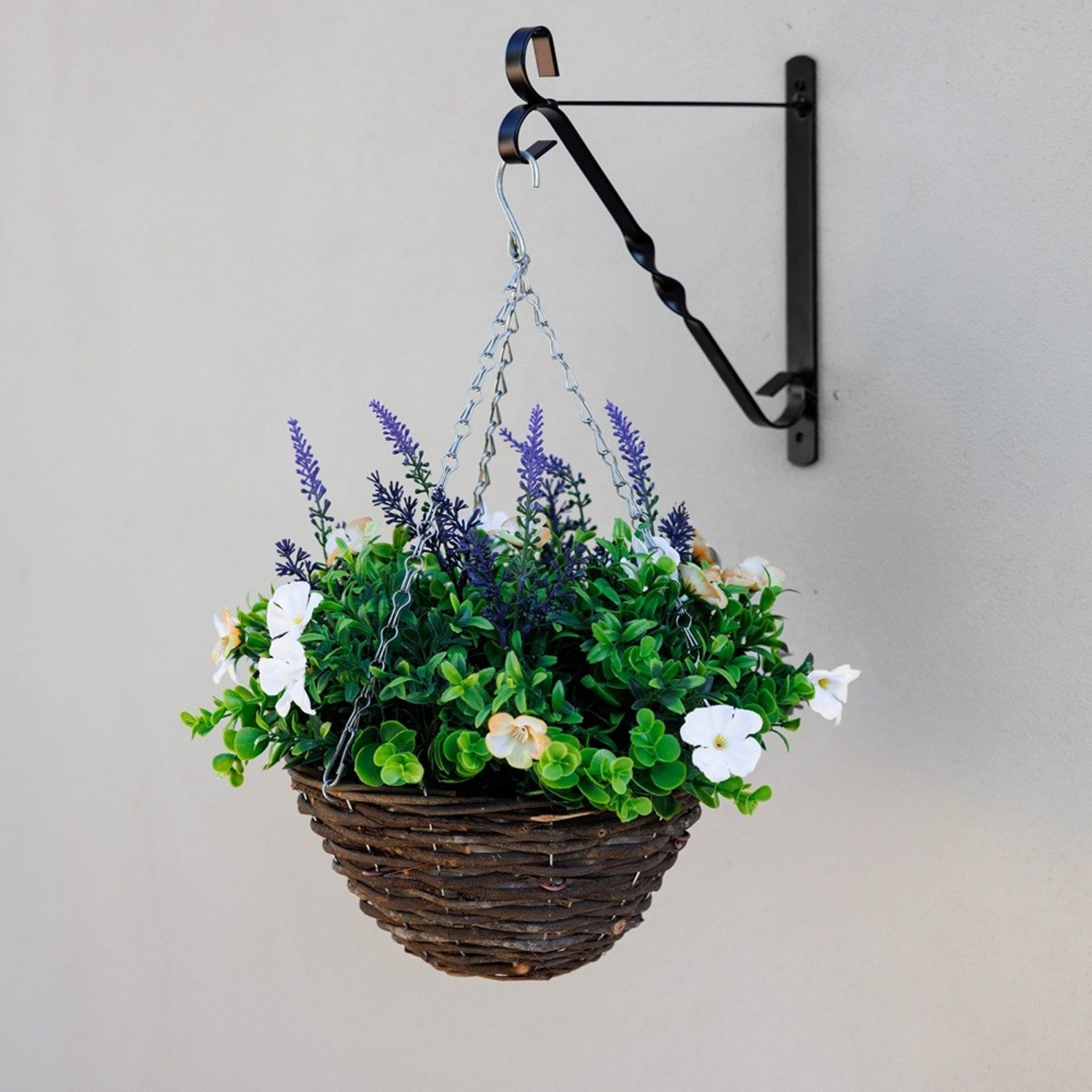 Primrose Artificial Wildflower Hanging Floral Arrangement in Wicker Basket 32cm in Dark Brown