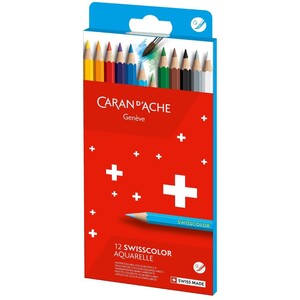 Caran d'Ache Swisscolor Aquarelle 12 Water-Soluble Colour Pencils - Boxed Set