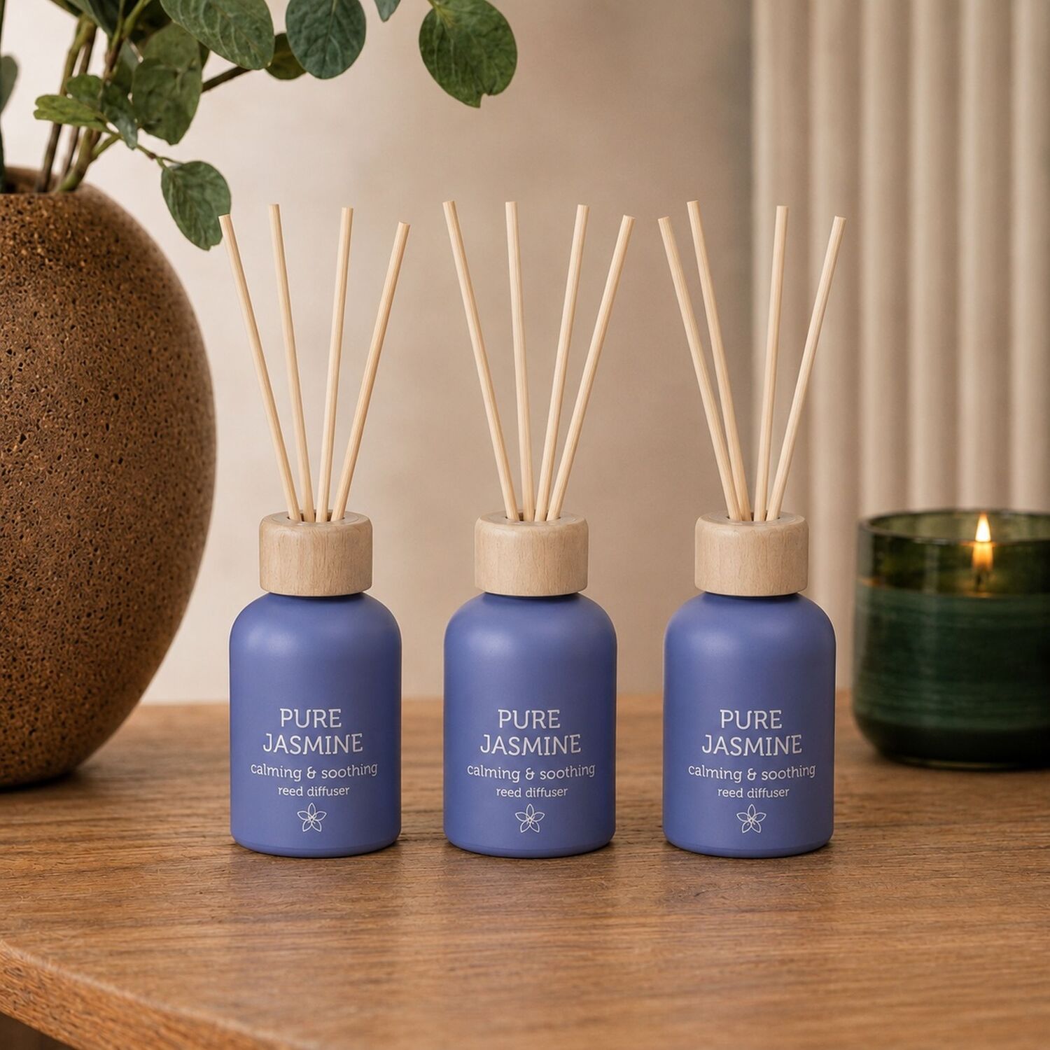 Pan Aroma 3X Small Reed Diffuser Pure Jasmine Scented Home Fragrance Oil Air Freshener 50Ml - Purple