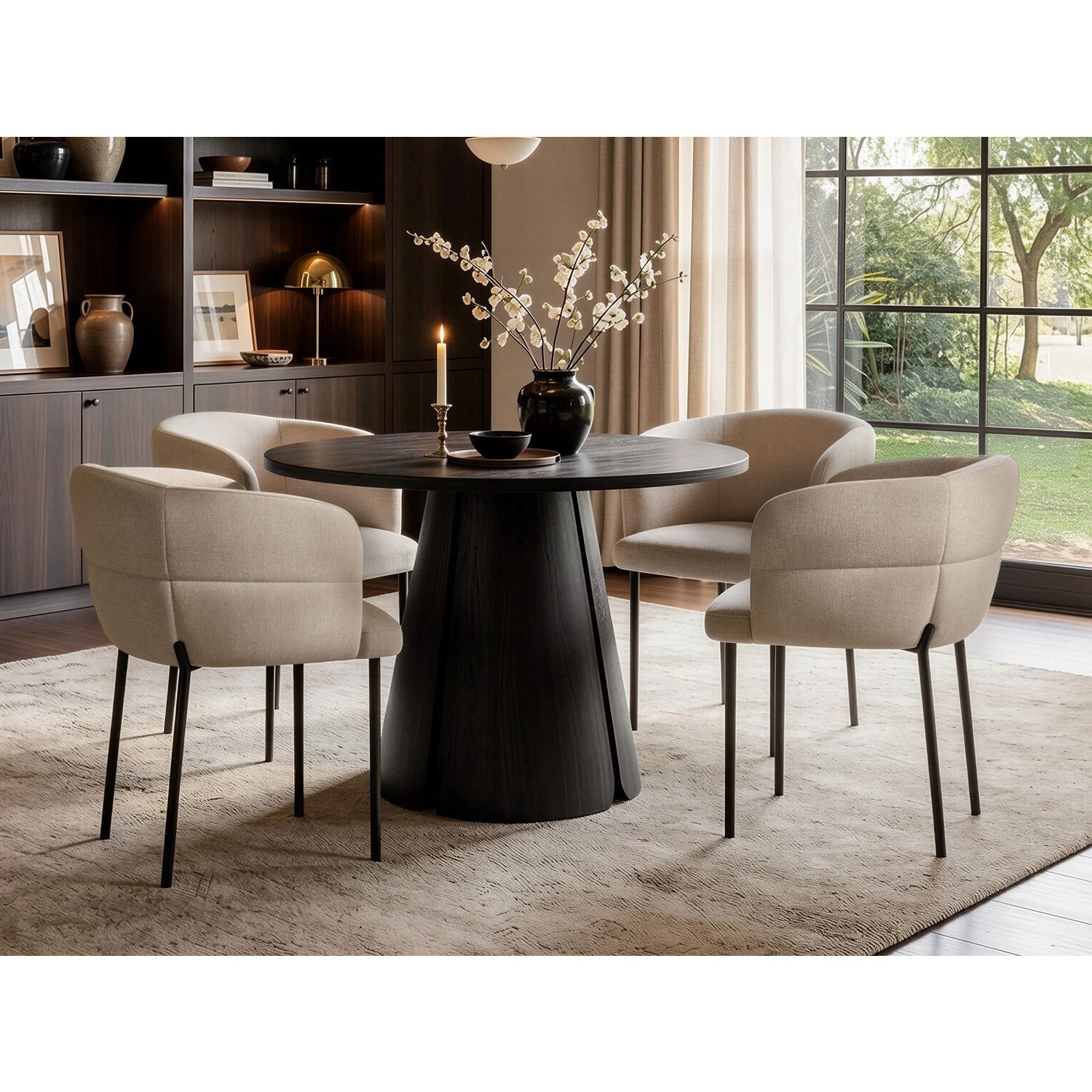 Solace+Co Ebony Black Extendable Dining Table With 4 Elise Chairs Beige - Black