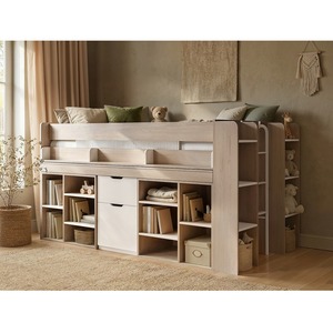 Micah Mid Sleeper Cabin Bed with Pull-Out Desk & Storage
