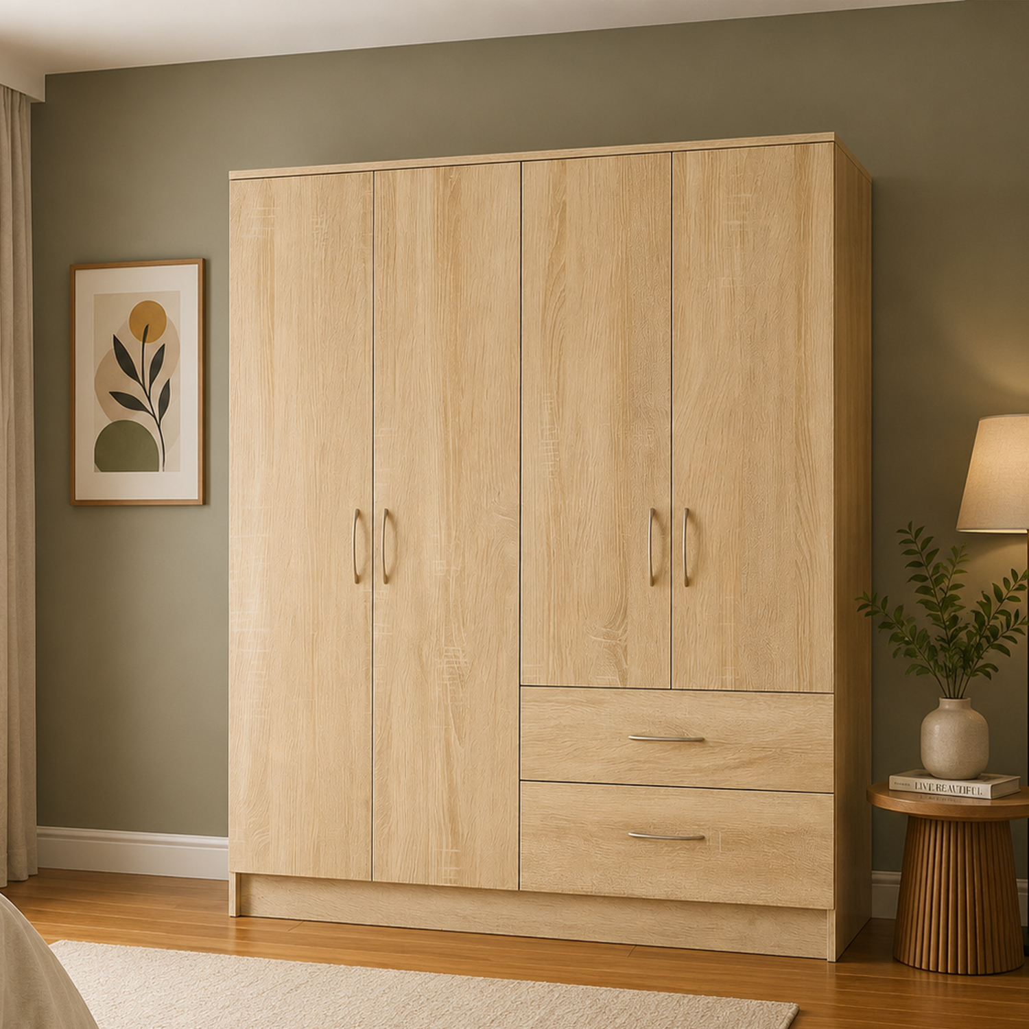 Kdmd Venice Oak 4 Door Wardrobe With 2 Drawers - Oak