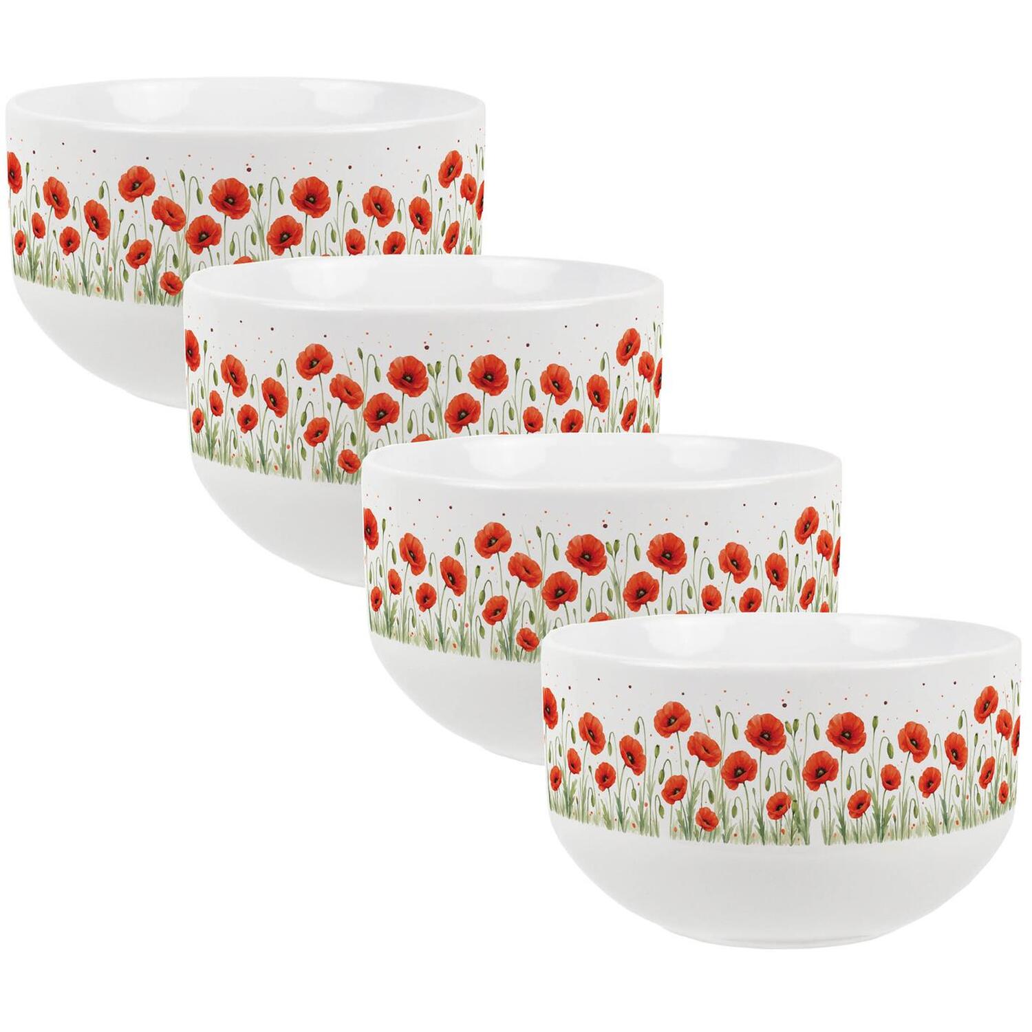 Purely Home Summer Poppies Ceramic Bowl - Red / 4