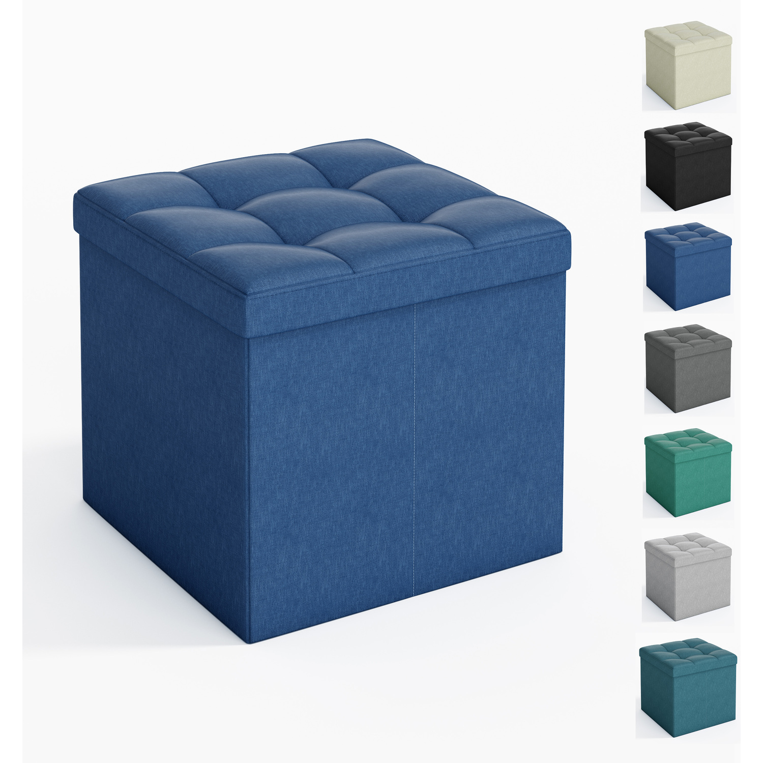 Mcc Foldable Storage Ottoman, Small Footrest Cube, Storage Bench With Lid, 1 Storage Box For Bedroom & Living Room, 30 × 30 × 30 Cm Blue - Image 3