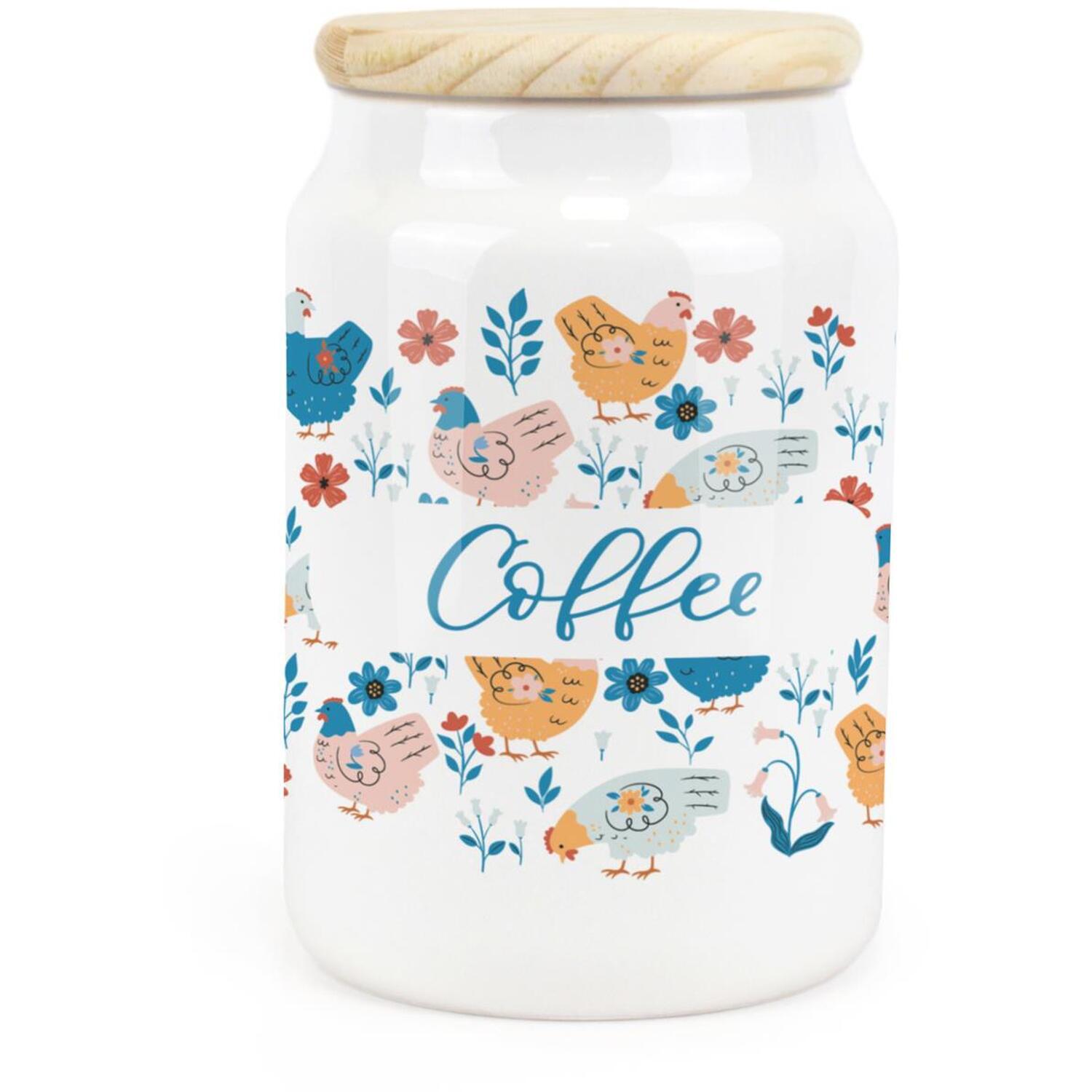 Ceramic Tapered Botanical Chickens Canister - Coffee Storage Container - Image 2