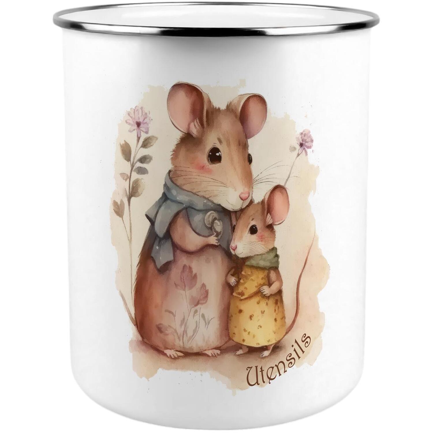 Mouse Family Utensil Pot - Enamel XL Kitchen Utensil Organiser Decor Gift - Image 2