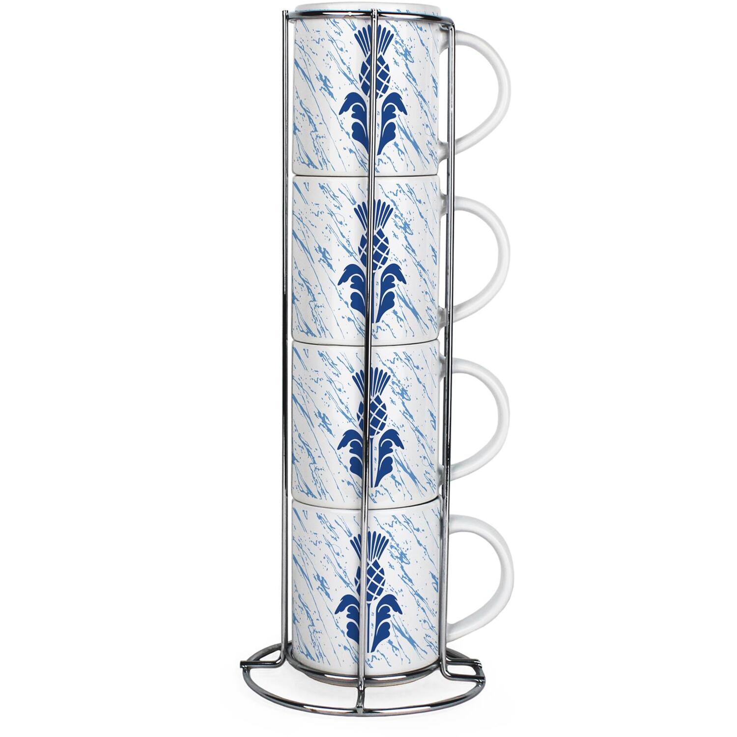B&Q -  Scottish Thistle Gaelic Stacking Mugs SetSet Of 4 Ceramic Mugs Gift Set With Metal Stand - Image 3