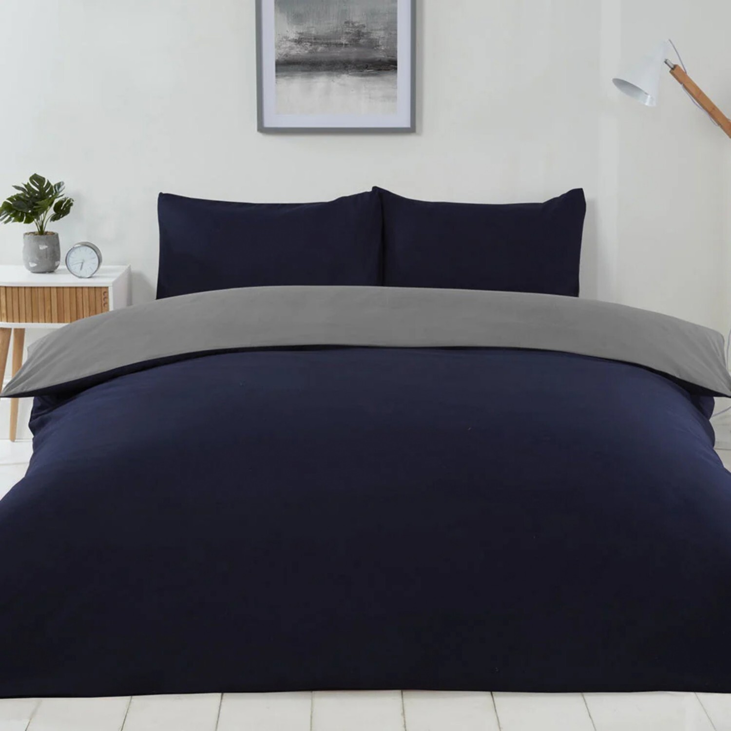 Voltico Reversible Soft Touch Easy Care Duvet Cover Set - Dark Navy
