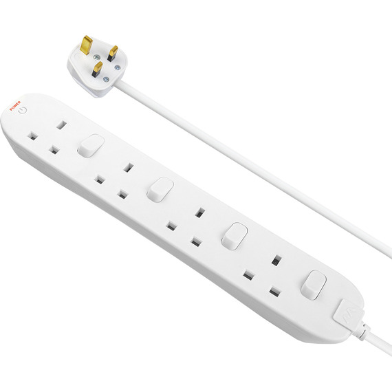 Masterplug Switched Extension Lead 4 Gang 13A 2m SWC42N-MP (White)