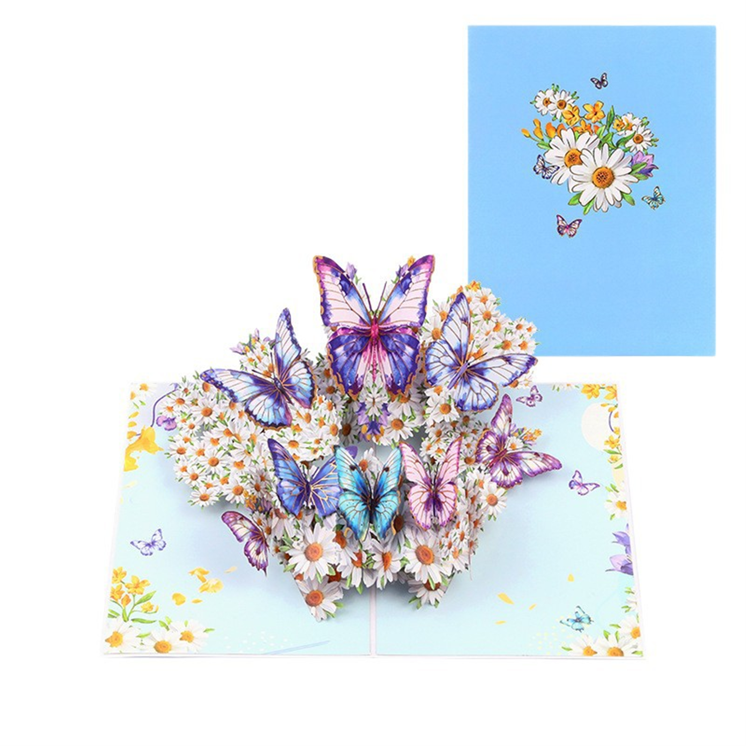 Brightfeel Flower & Butterfly Blue 3D Pop Up Greeting Card - White