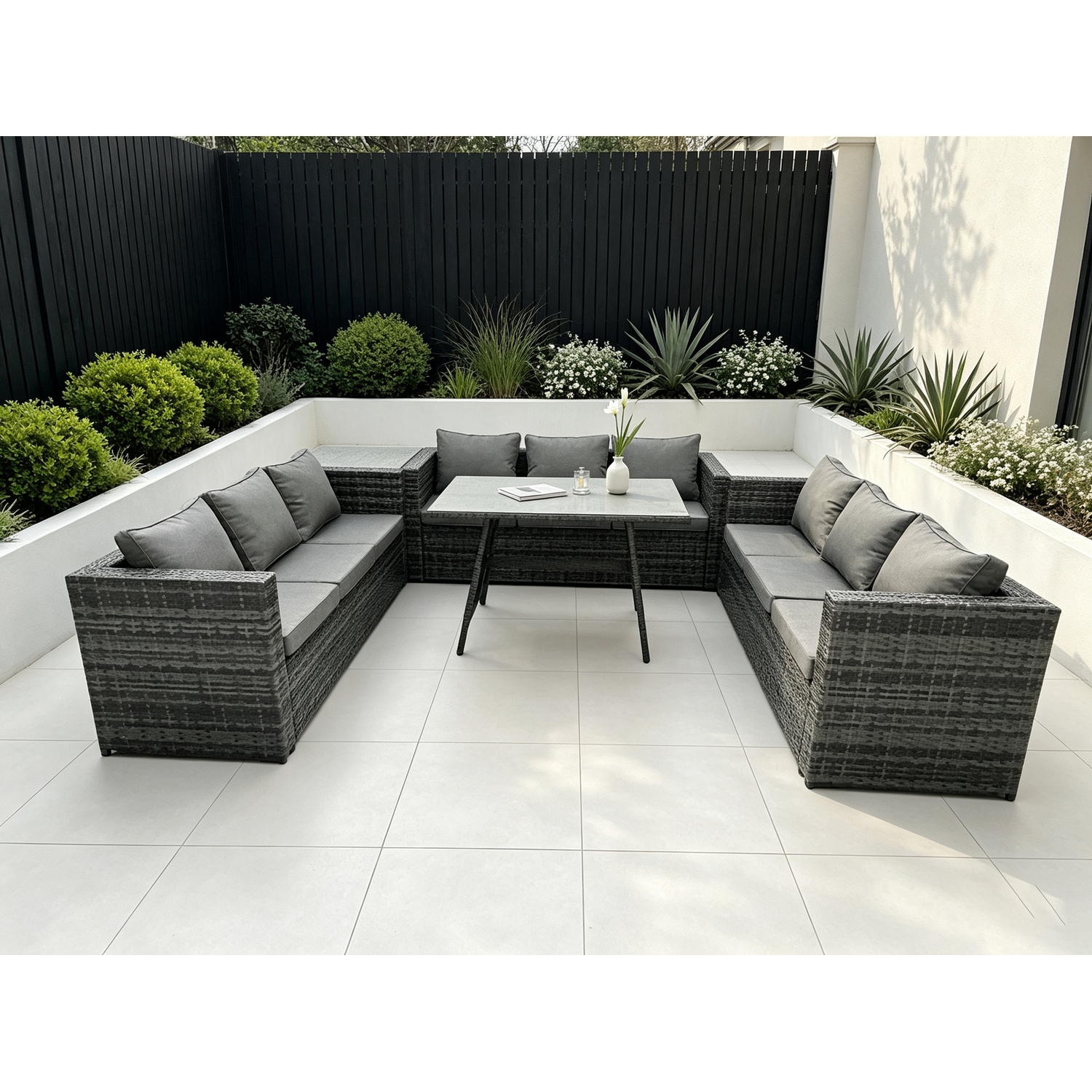 Fimous Unisex Dark Grey Rattan Outdoor Garden Furniture Set Garden Dining Table Set With Patio Side Table Seater Size 9 - Image 2