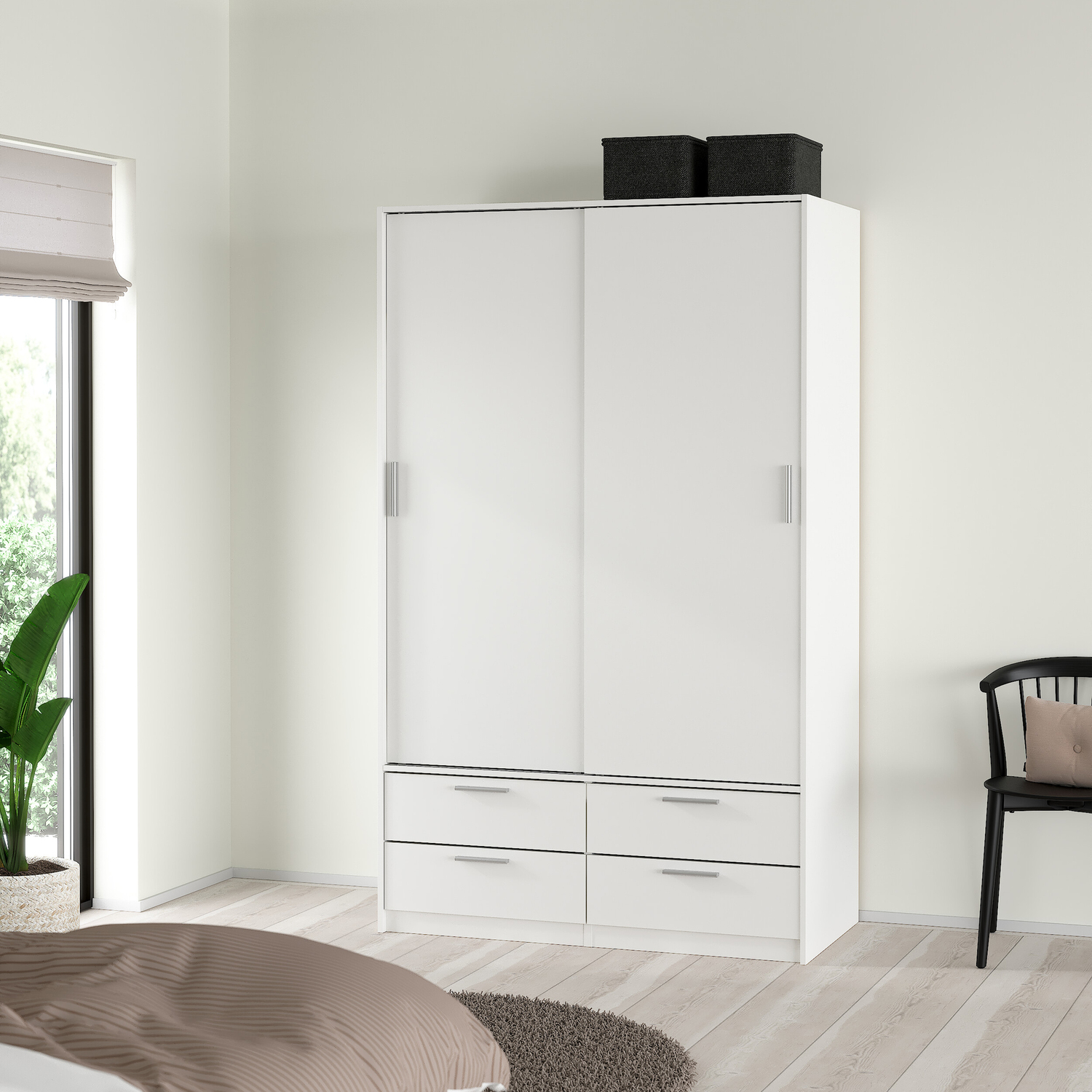 Florence 2 Sliding Door 4 Drawer Wardrobe - White - Image 3