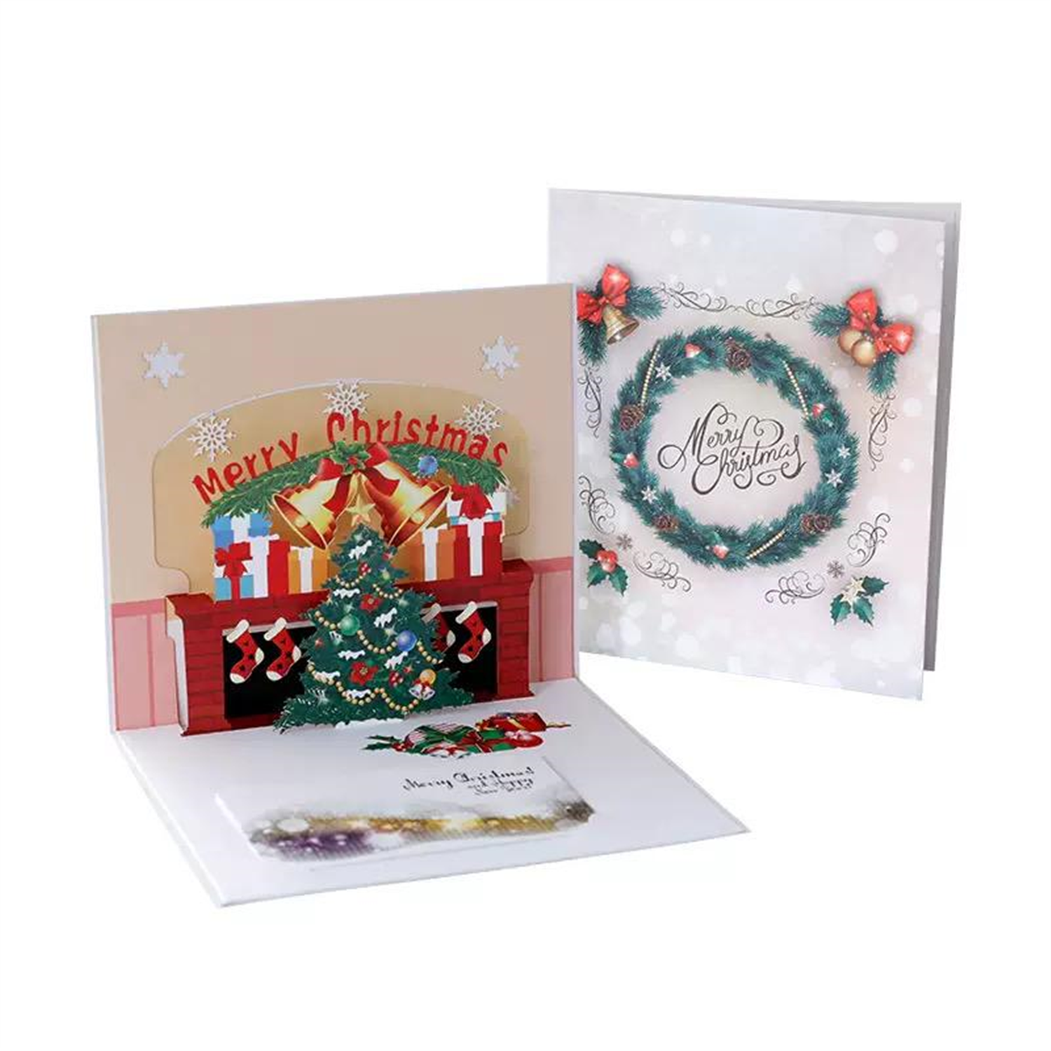Golden Bells & Fireplace Holiday 3D Pop Up Christmas Card - Image 2