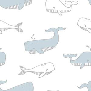 Sample of Whale Hello Wallpaper Blue and Grey