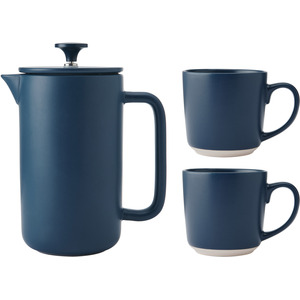 La Cafetière 3 Piece Navy Arezzo Stoneware Cafetière and Coffee Mug Set