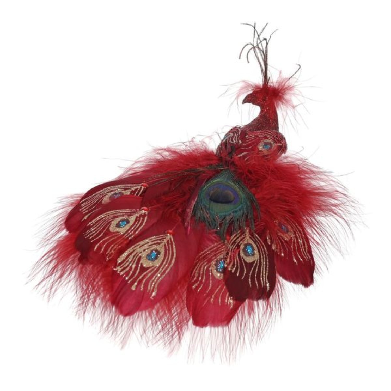  - Peacock With Clip 30CmBurgundy - Image 3