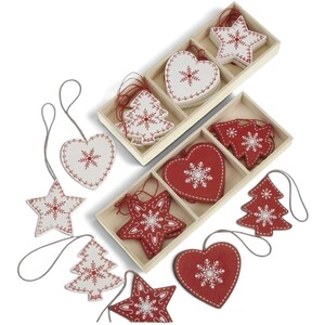 Red and White Wooden Scandi Christmas Decorations
