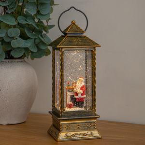 27cm Antique Gold Santa Christmas Water Spinner with LEDs