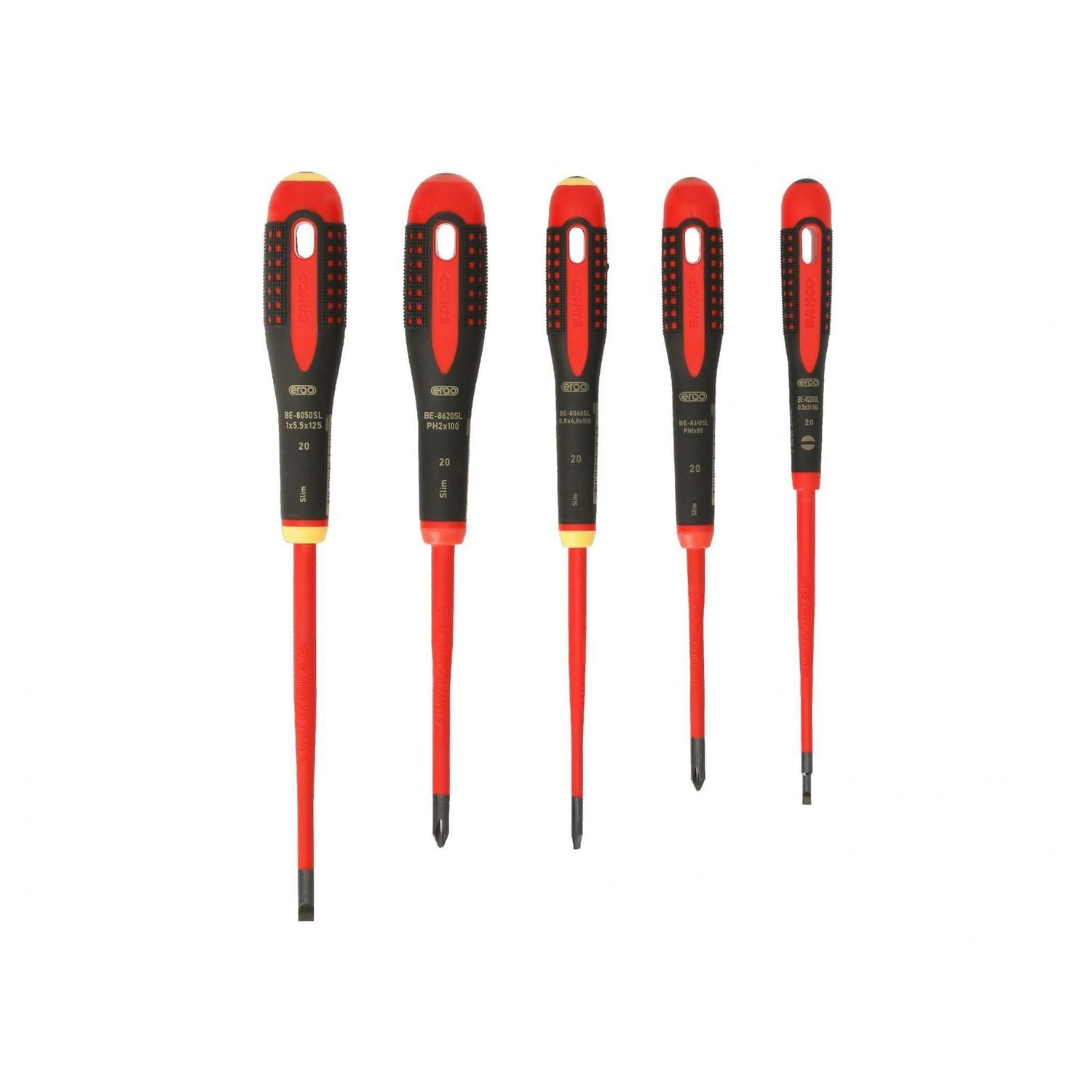 Bahco Be-9881Sl Ergo Slim Vde Insulated Screwdriver Set, 5 Piece - Multi Colour