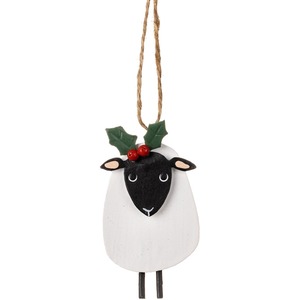 Metal Sheep with Holly Christmas Tree Decoration