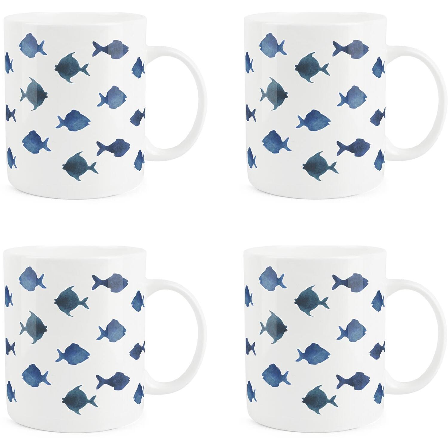 Purely Home Blue Fish Bone China Mugs - Set Of 4 - Blue
