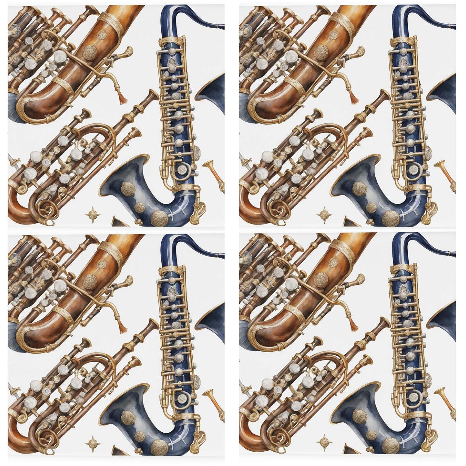 B&Q -  Musical Instruments Ceramic Coaster SetGift For Musicians Square Set Of Four (4) Coasters - Image 3