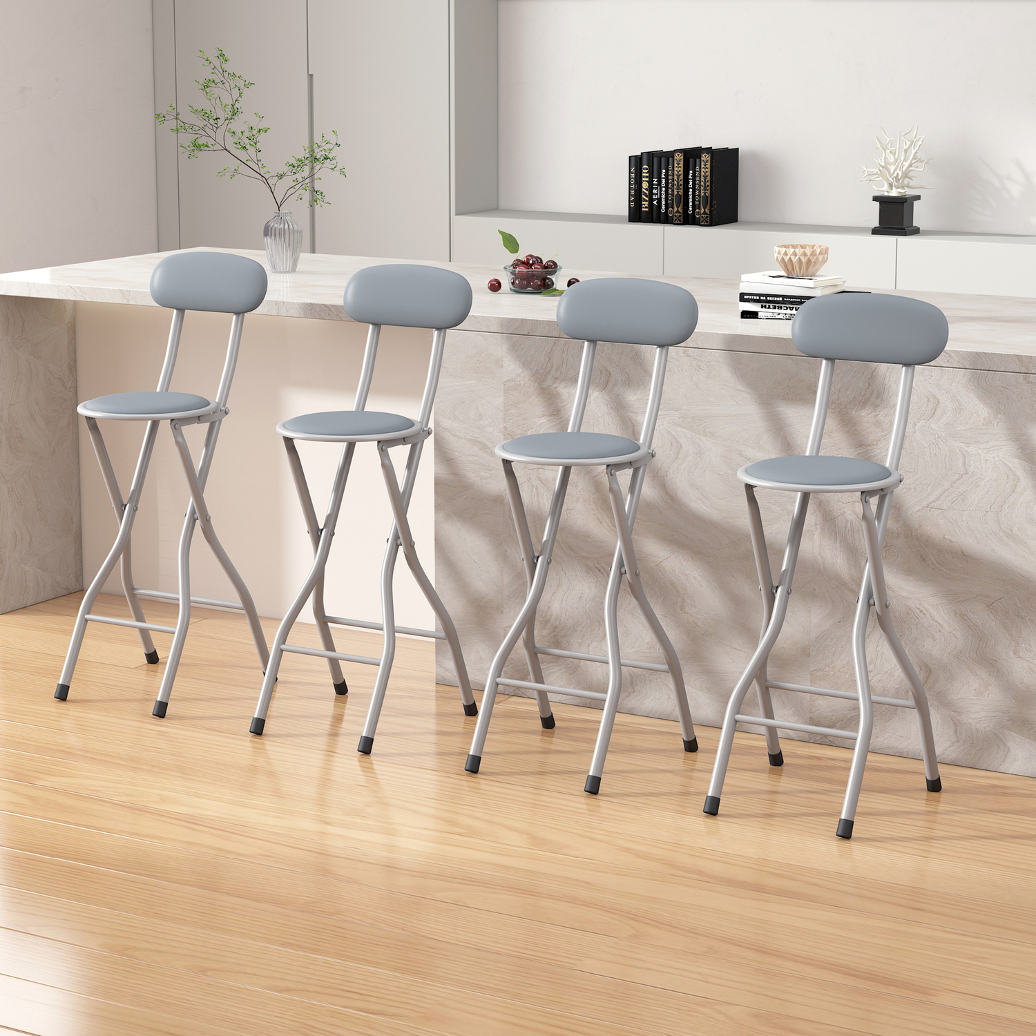 MCC - Folding Bar Stool - Padded - Grey - Set of 4 - Image 5