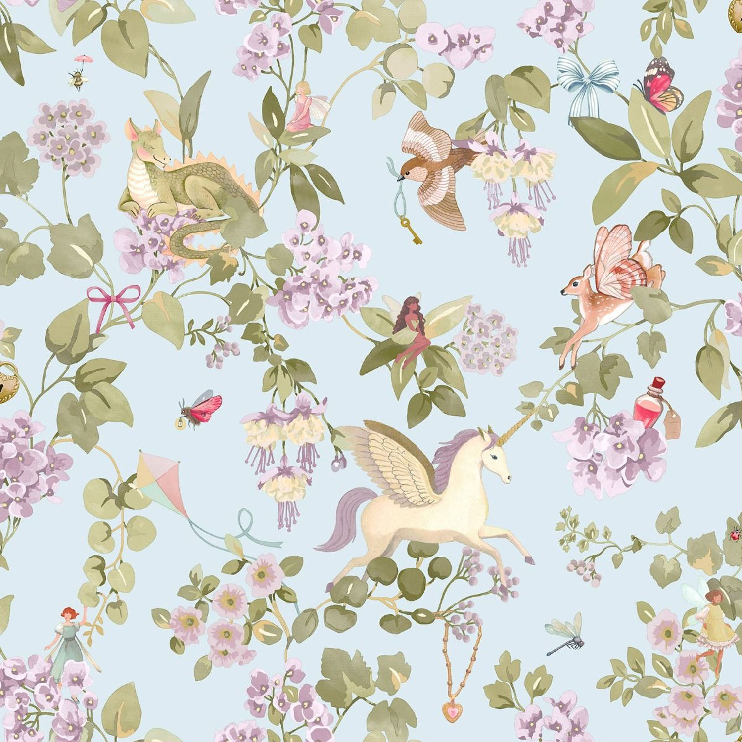 Holden Décor Away With The Fairies Textured Wallpaper - Sky Blue