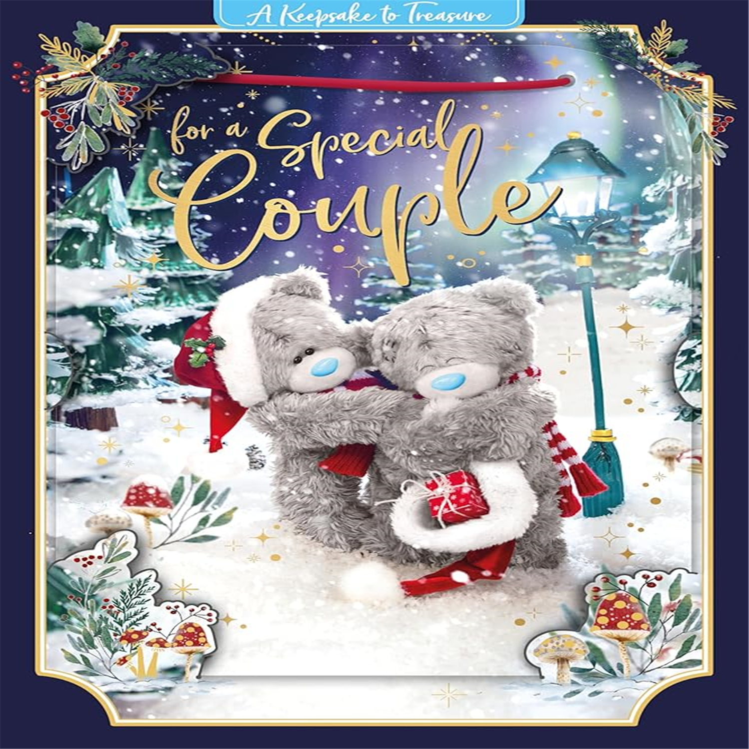 Me To You Bears With Gift In Santa Hat Special Couple 3D Christmas Keepsake Card - Red - Image 3
