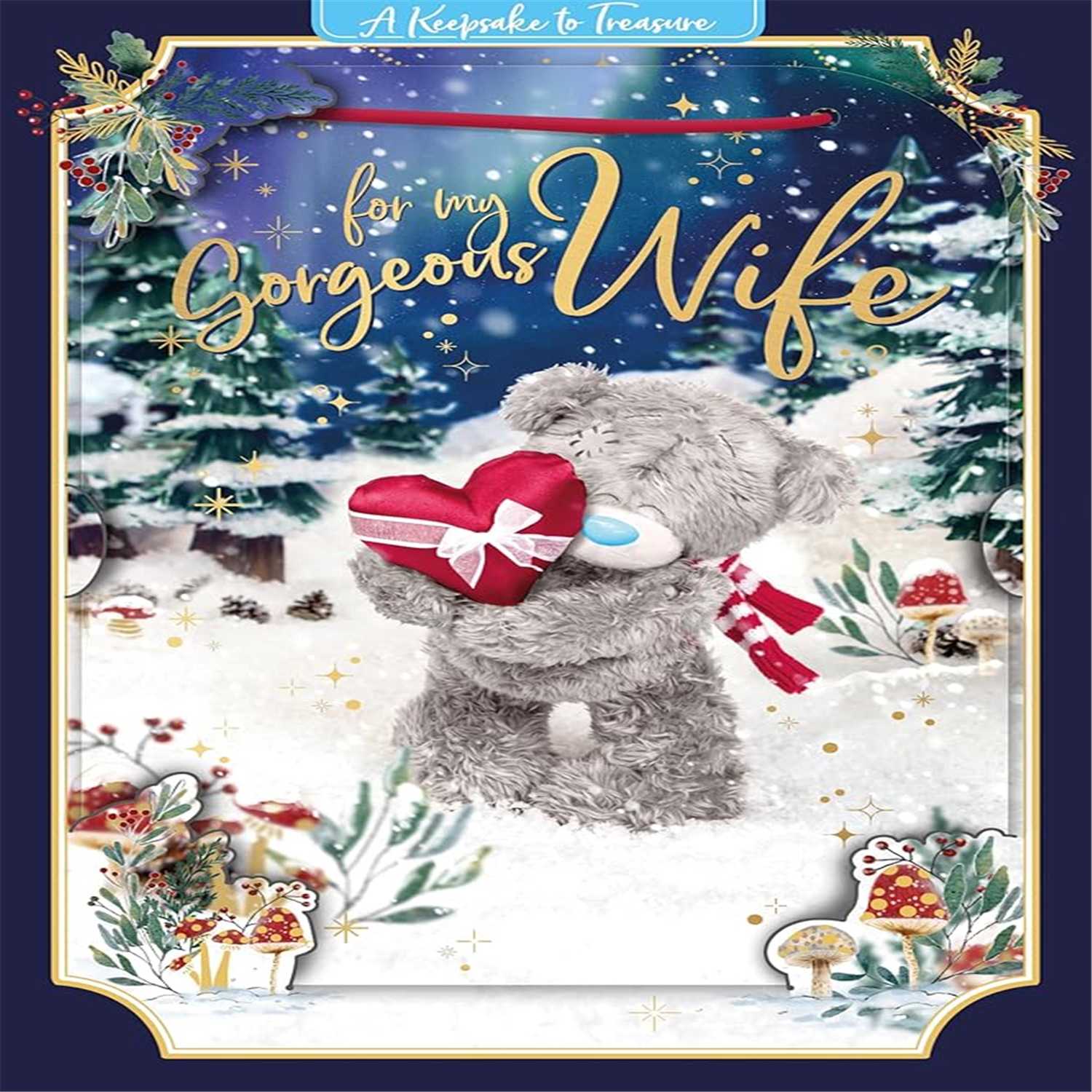 Me To You Bear With Red Heart Gorgeous Wife 3D Christmas Keepsake Card - Red - Image 3