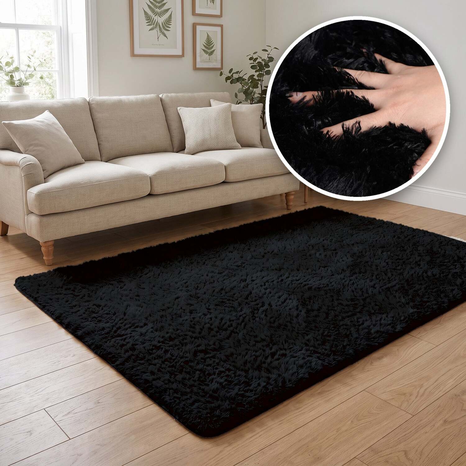 The Rugs Lush Shaggy Black Rug - Black / 60Cm / 100Cm / 0.16Kg