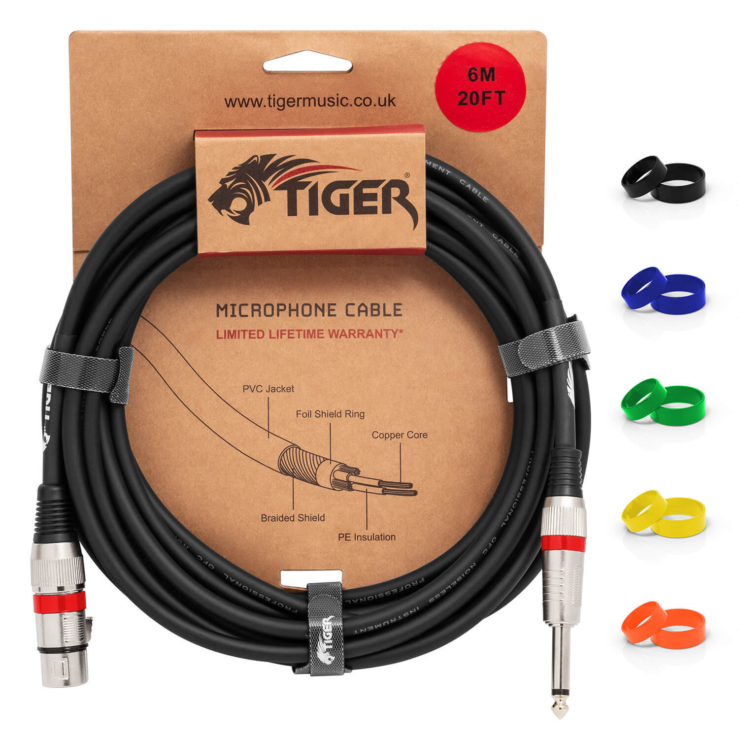 Tiger Music 20 Foot Female Xlr To 1/4 Inch Jack Microphone Instrument Cable - Neutral
