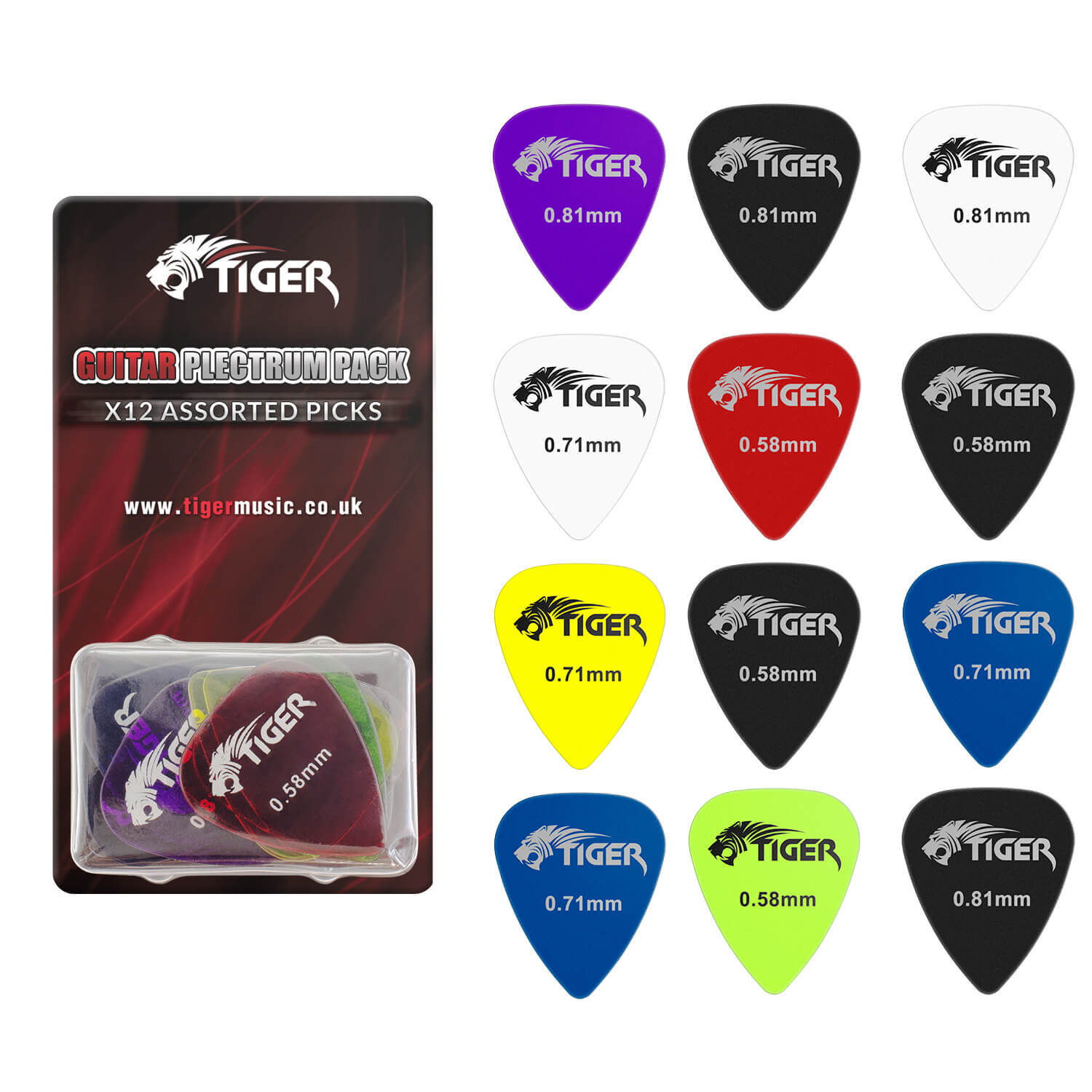 Tiger Music Guitar Plectrums - 12 Gel Guitar Picks,, Gauges - Neutral - Image 2