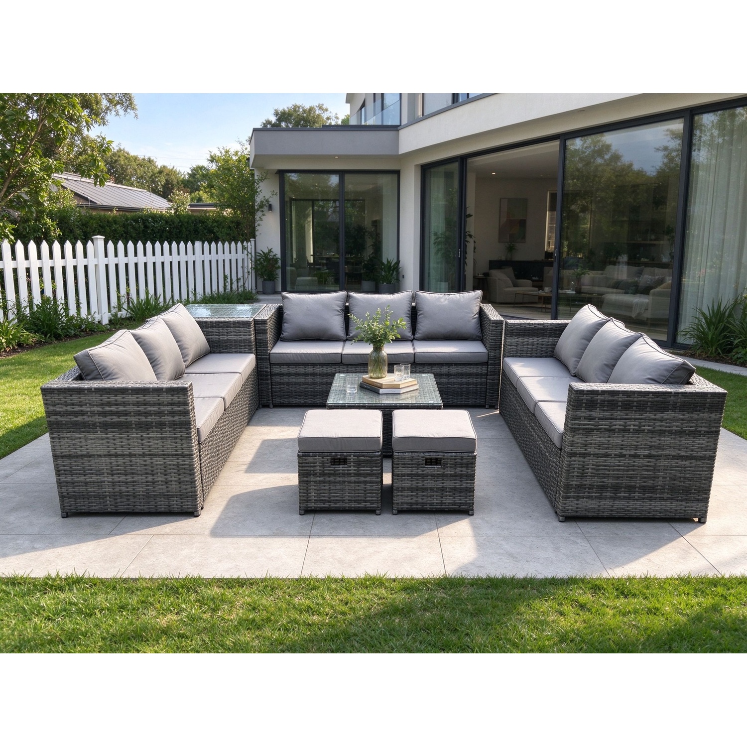 B&Q - 11 Seater Outdoor Rattan Garden Furniture Set Patio Lounge Sofa Set With Side Table Square Coffee Table - Image 2