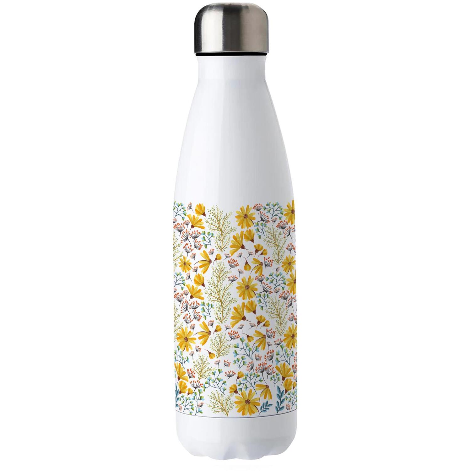 Daisies Stainless Steel Water Bottle - Pretty Yellow Floral Presents for Her - Image 2