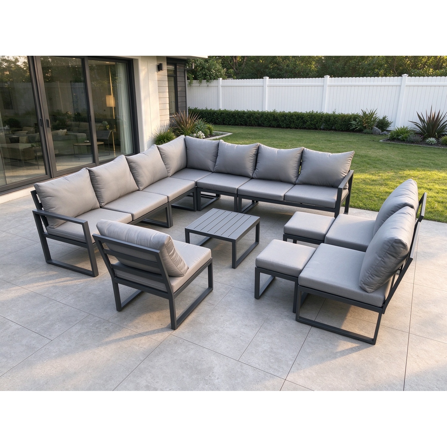 B&Q - 12 Seater Outdoor Aluminium Garden Furniture Set Corner Lounge Sofa Set With Square Coffee Table - Image 2